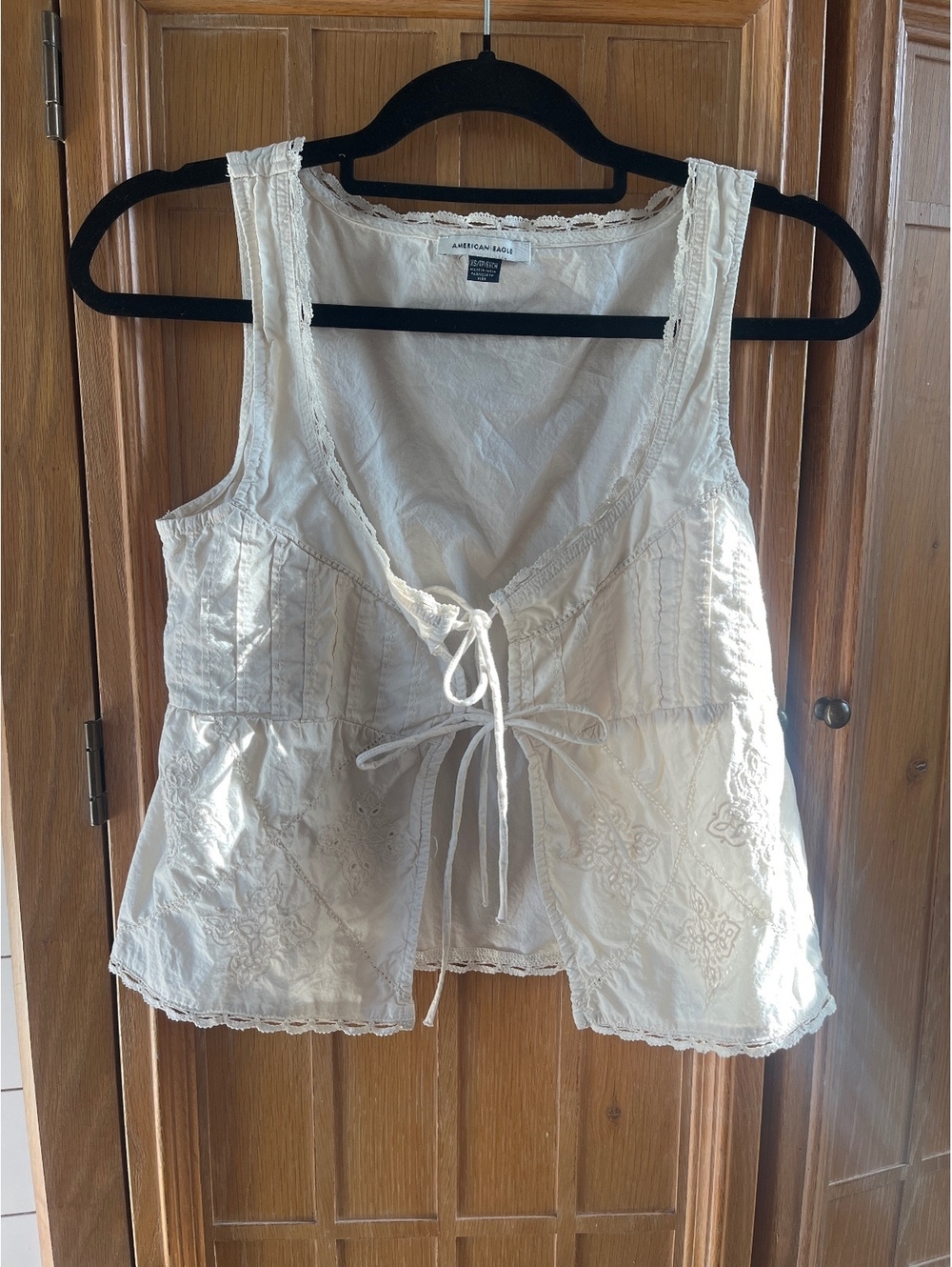American Eagle Women's Cream Cotton Lace-Up Vest Top XS